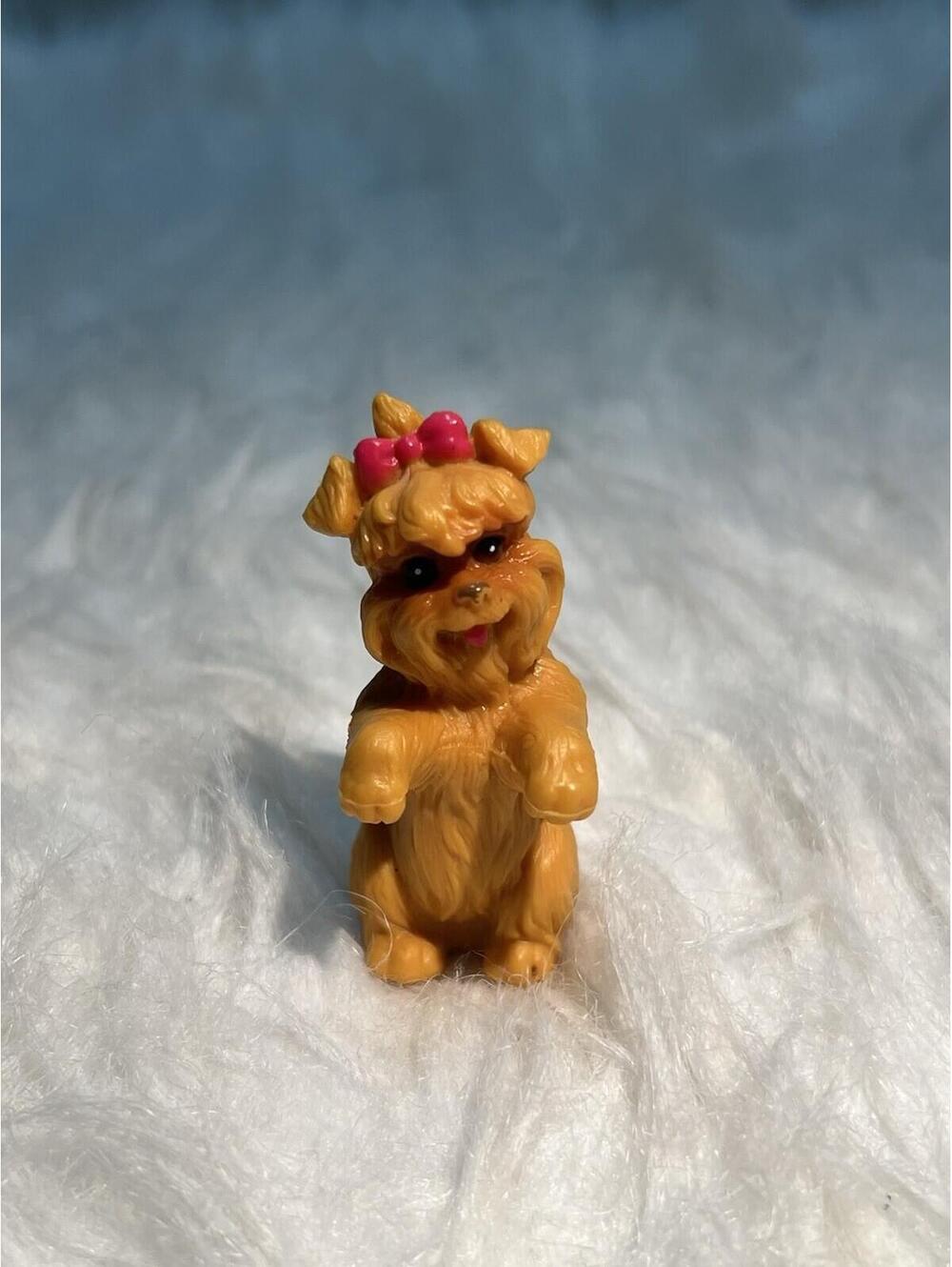 Vintage Barbie Country Ride Puppy Dog Figure Brown Yorkie Pink Bow 90’s Doll Pet
